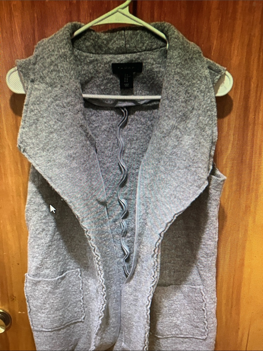 Sleeveless Open-Front Gray Draped Knit Vest